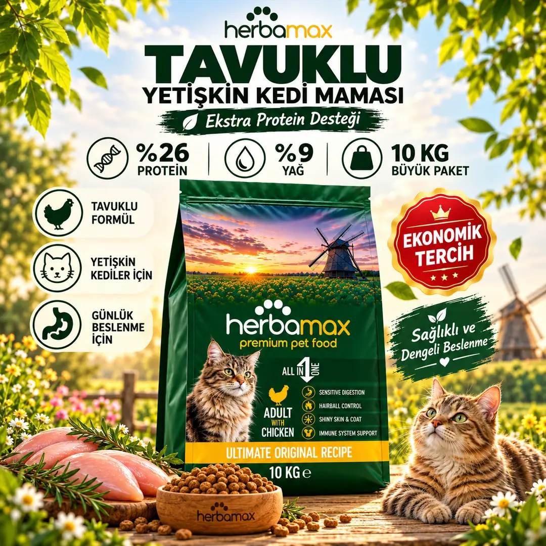 Bağışıklık Sistemi Düzenlemeye Yardımcı Etkili- Tavuklu Yetişkin Kedi Maması 20kg (2X10KG)