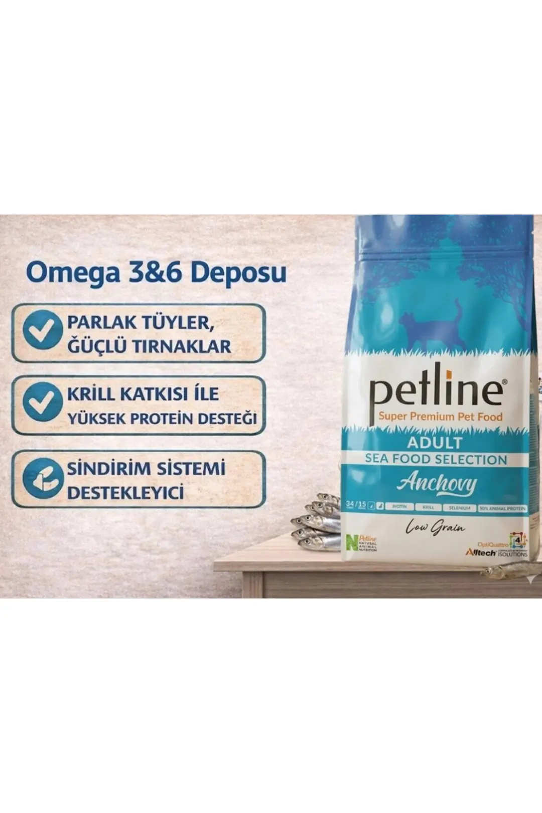 Yerli Karadeniz Hamsili - Balıklı Yetişkin Kedi Maması 3kg (2X1.5KG) - Anchovy