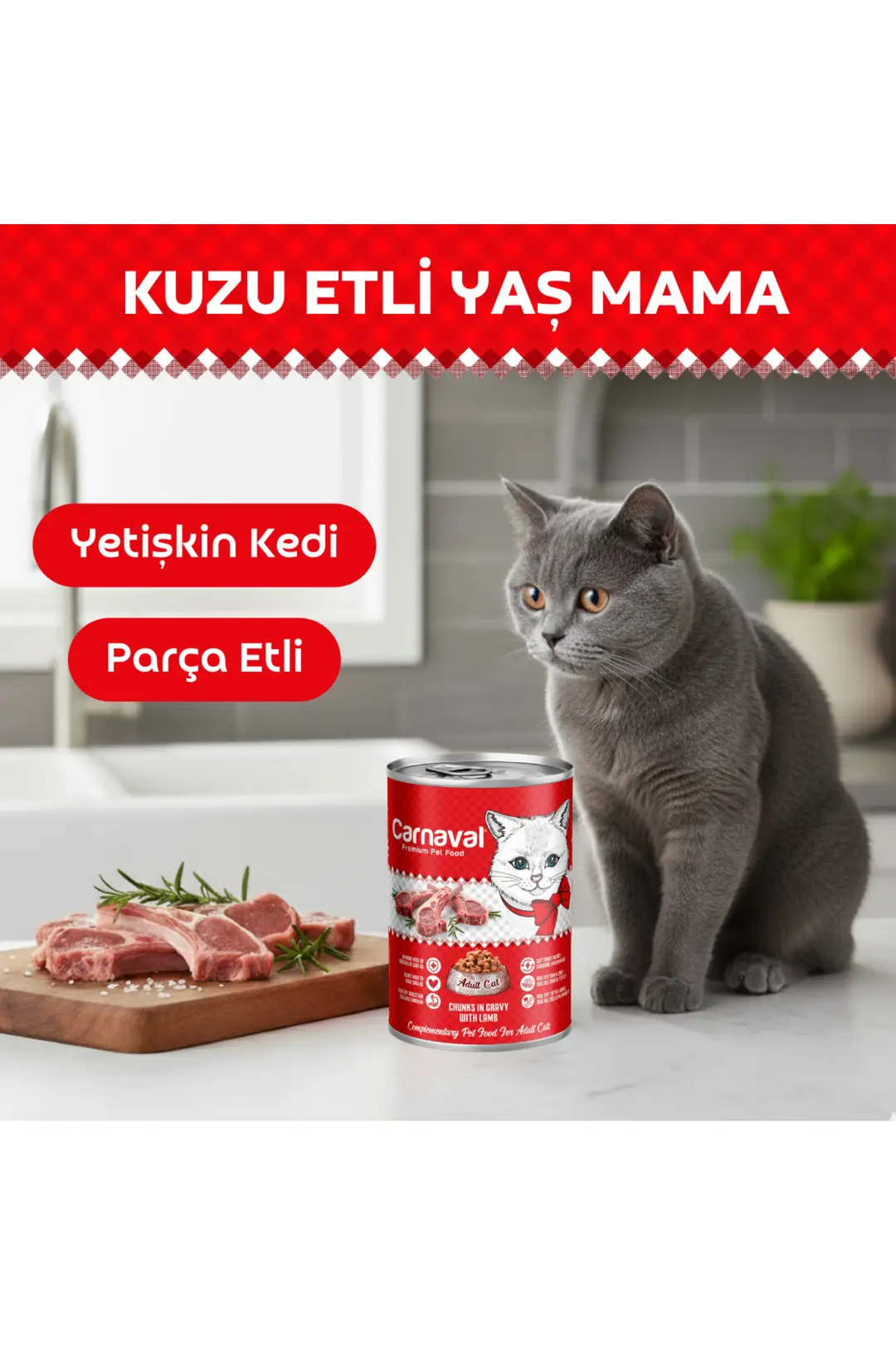 Parça Kuzu Etli Kedi Konservesi 400 Gr X 1 Adet