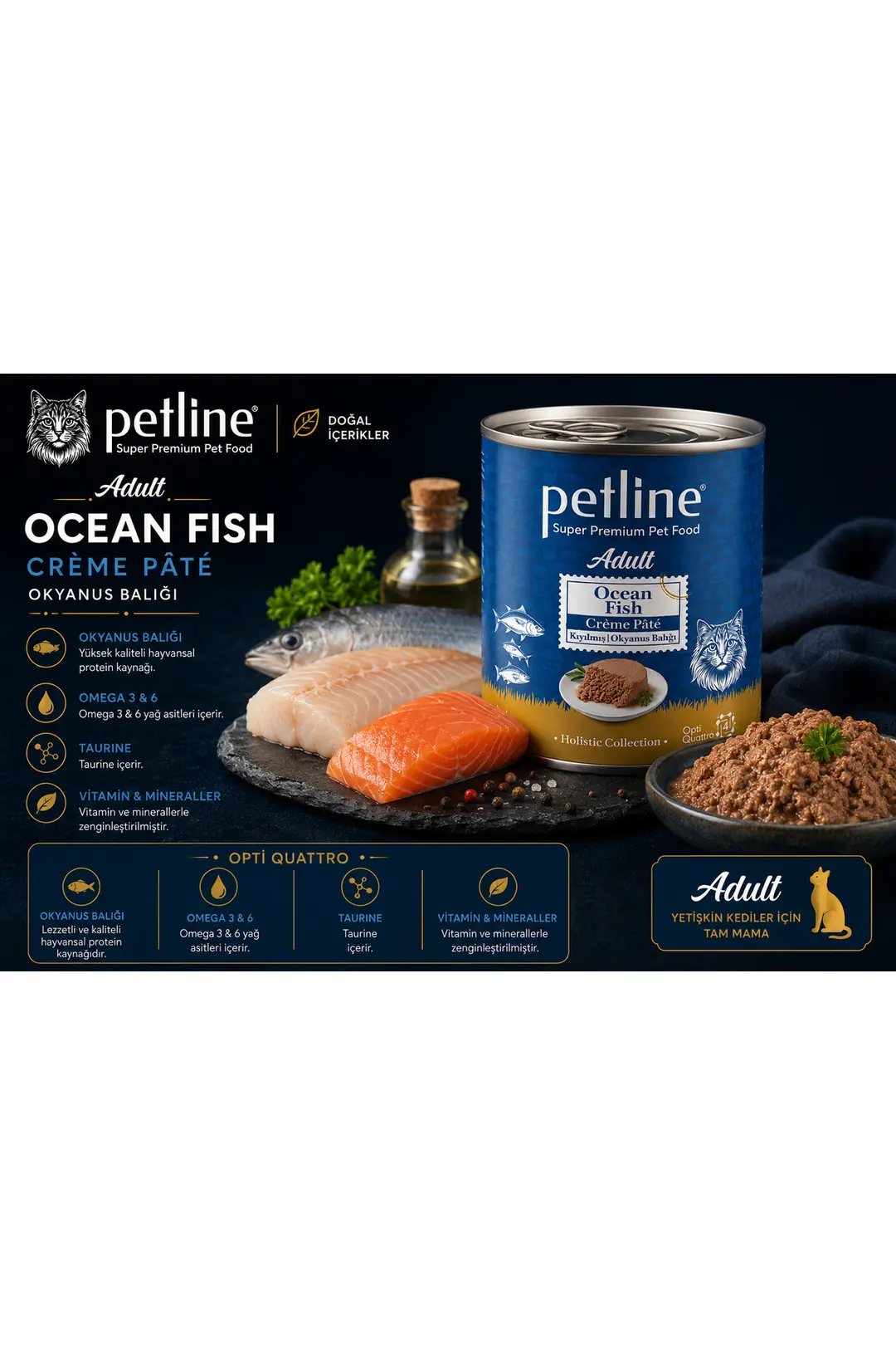 Gold Opti Quattro Nutrition™ Adult Ocean Fish Crème Pâté Okyanus Balıklı Kedi Konservesi 395 Gr