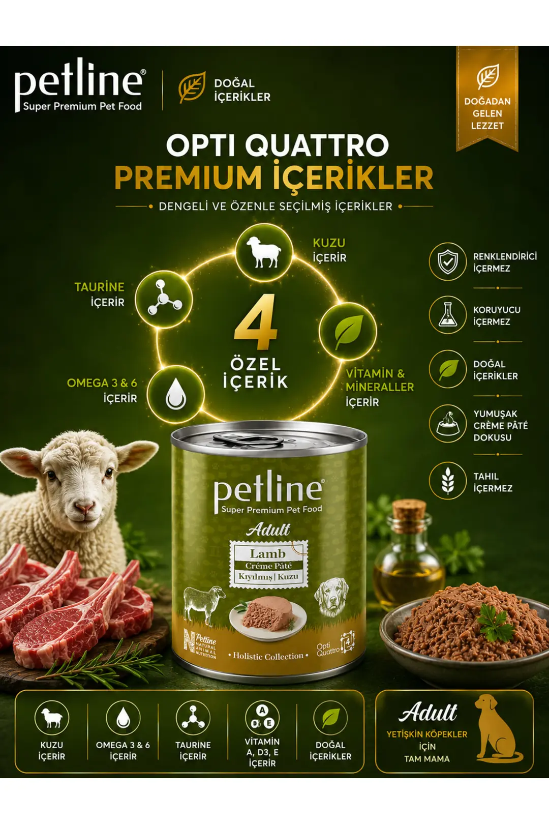 Gold Opti Quattro Nutrition™ Adult Lamb Crème Pâté Kuzulu Yetişkin Köpek Konservesi 395 Gr