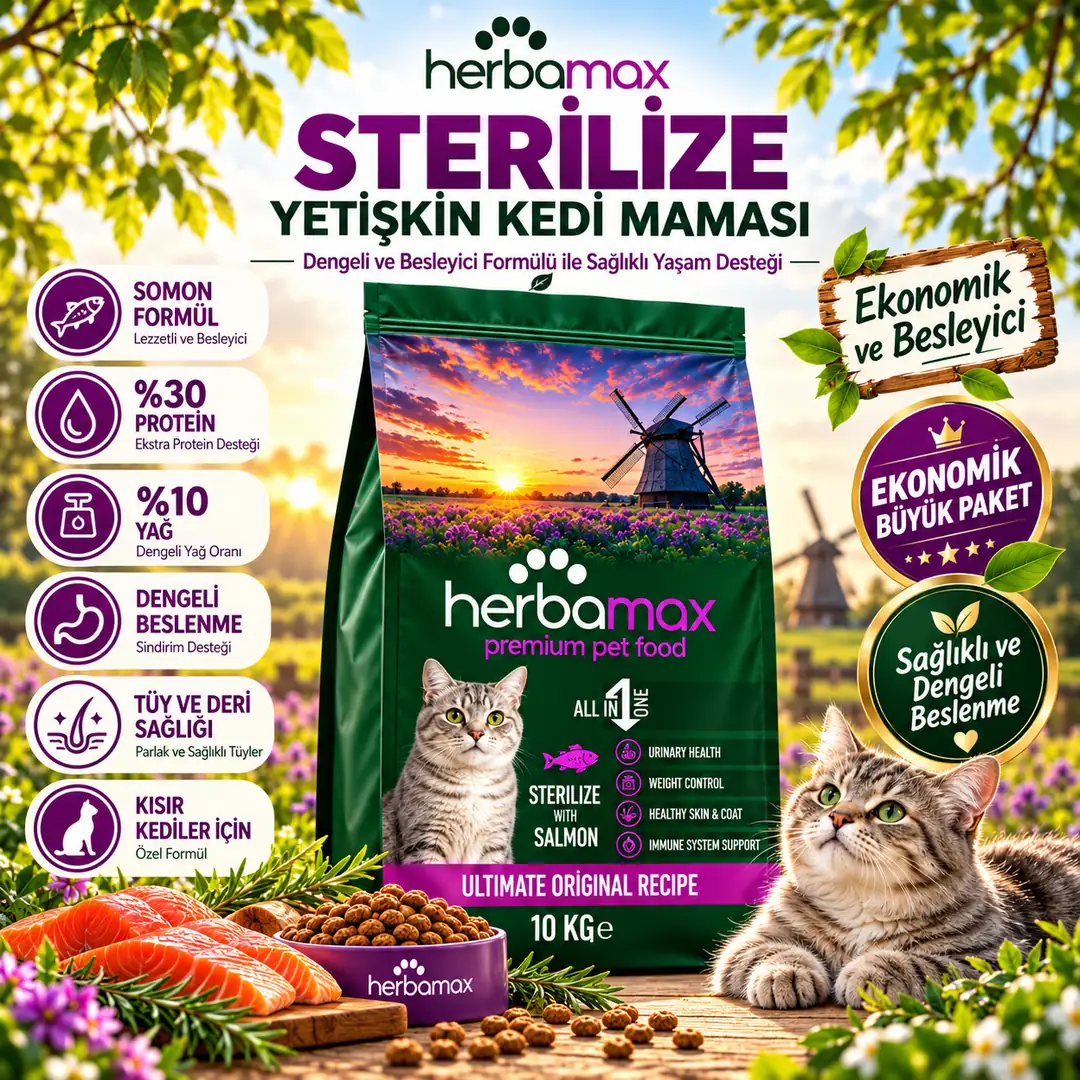 Kilo Dengeleyici Özellikte Kısırlaştırılmış Somonlu Yetişkin Kedi Maması 20kg (2X10KG)